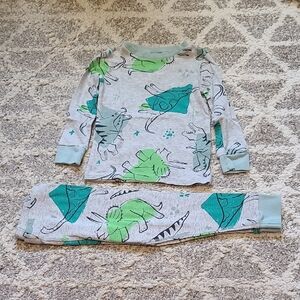 4 for $28 - H&M Boys 3T Gray Pajama Set with Green Dinosaurs